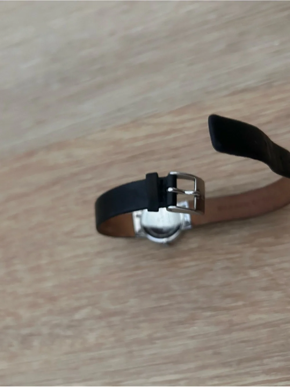 Skagen Denmark Steel Watch Black Leather Strap Silver Petite Round Minimalist